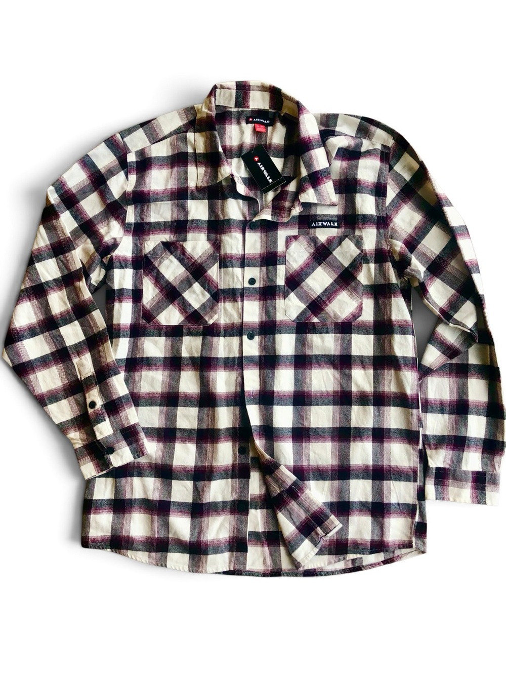 NWT Airwalk Men's Flannel Shirt 100% Cotton XL Cream Cosmos Plaid